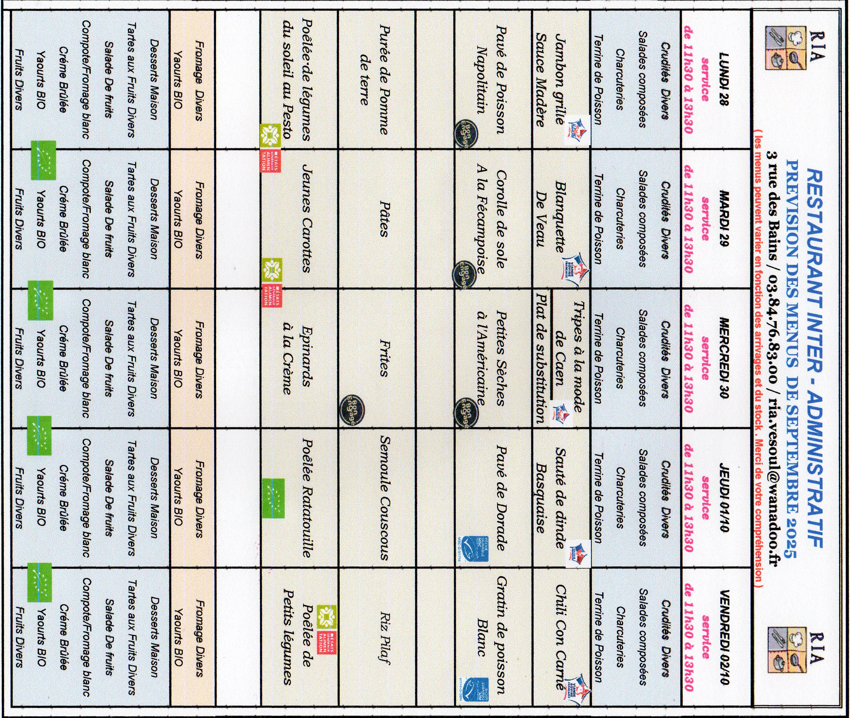 Menus septembre 5189